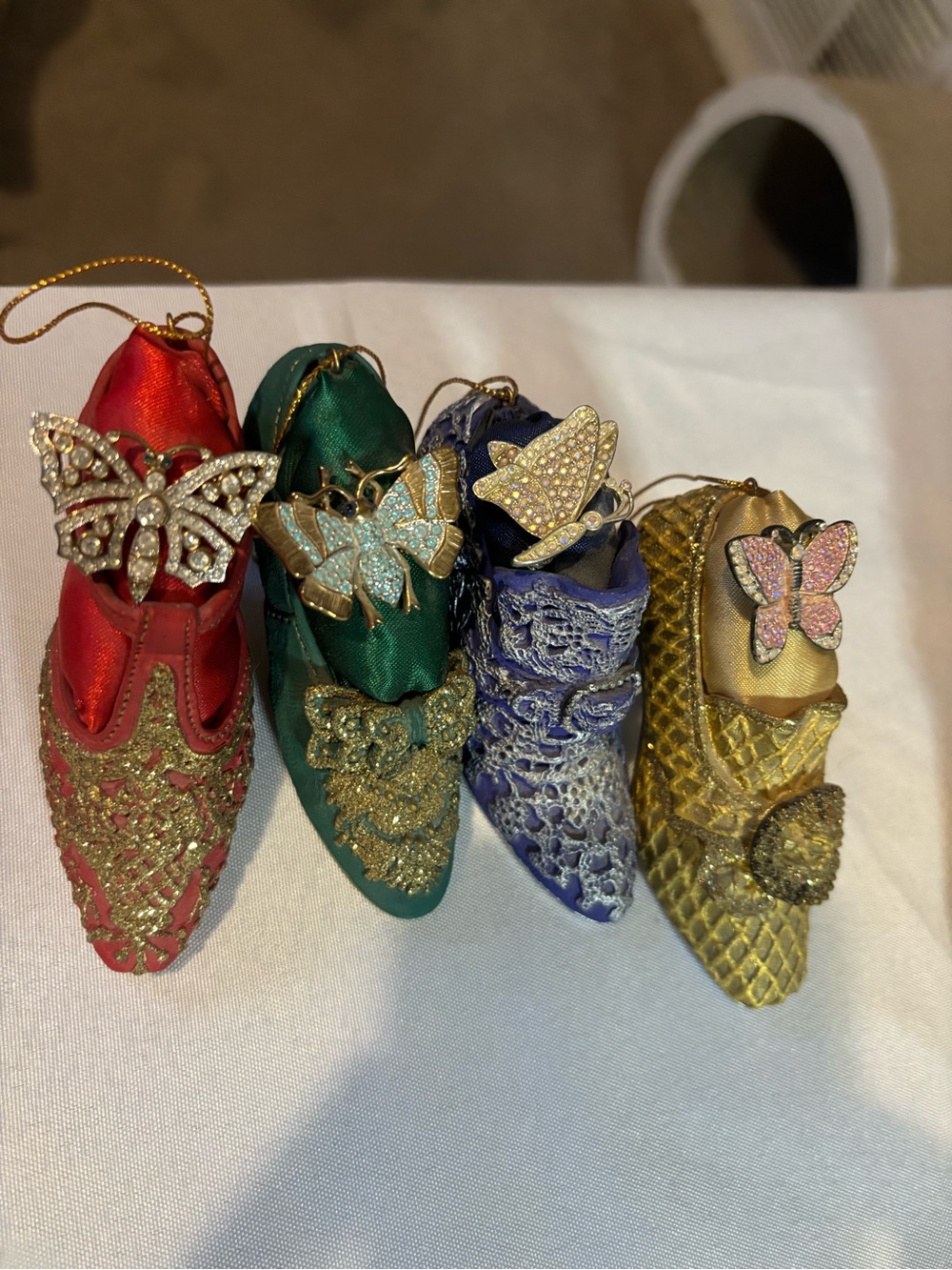 Carolee Jewel-Embellished Silk Shoe Ornaments in Red, Green, Blue, Gold